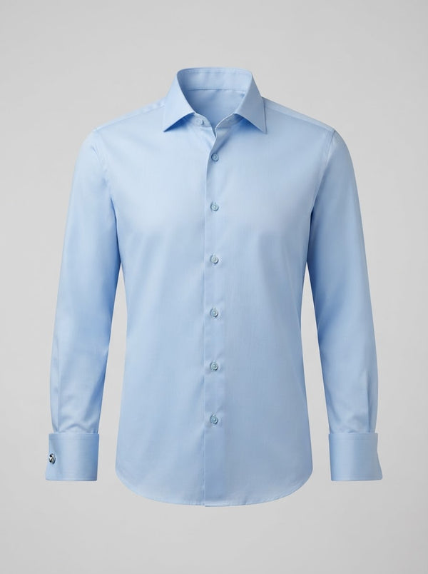 Leo Danieli LDC29 Cotton French Cuff Shirt — Light Blue Fine Stripe