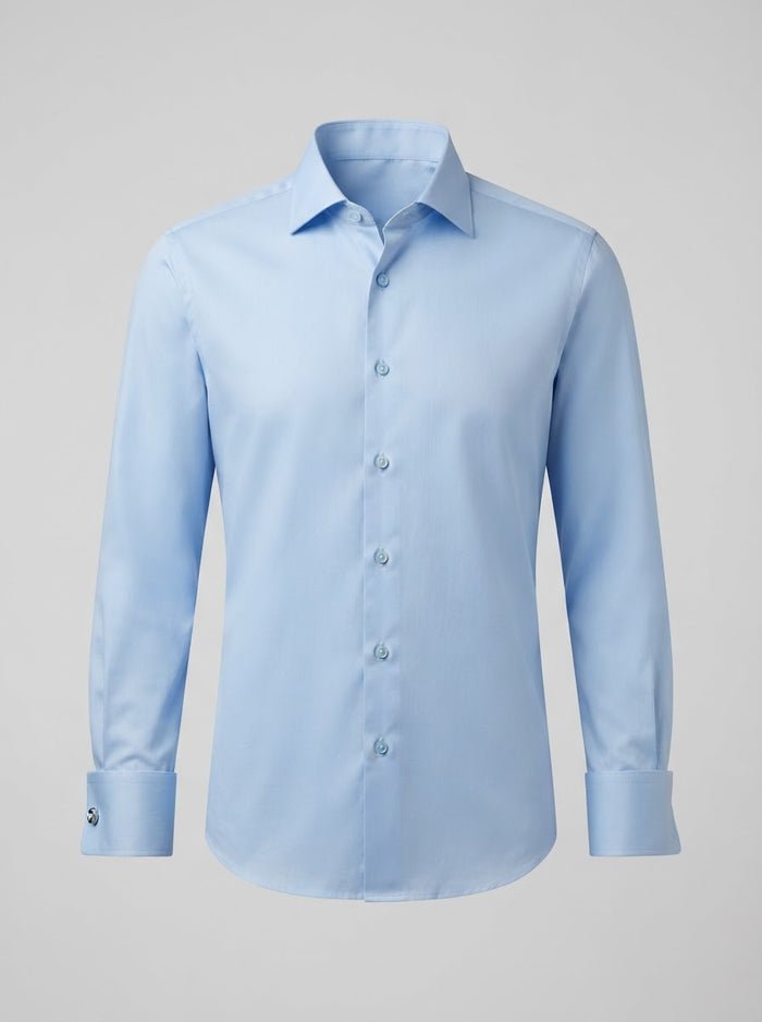 Leo Danieli LDC29 Cotton French Cuff Shirt — Light Blue Fine Stripe