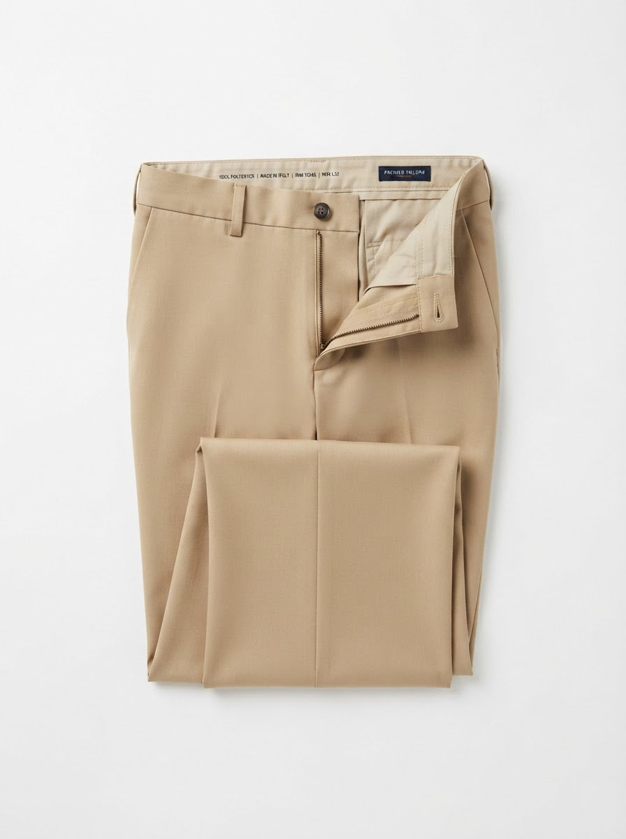 Plain Front 100% Polyester Dress Pants — Beige