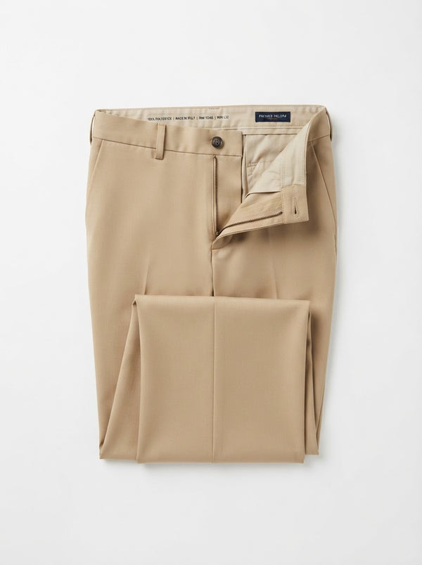 Plain Front 100% Polyester Dress Pants — Beige