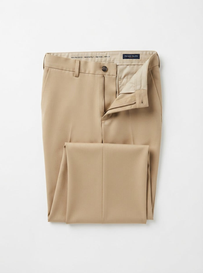 Plain Front 100% Polyester Dress Pants — Beige