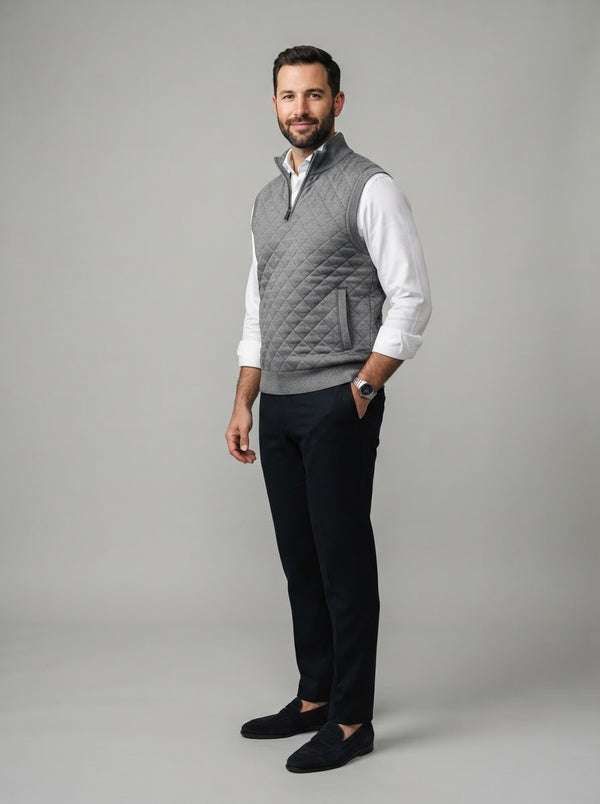SWV4 Quilted Diamond Sweater Vest — Gray