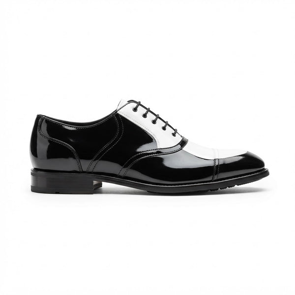 Vangelo TAB-3 Two Tone Tuxedo Shoe — Black & White Patent Leather