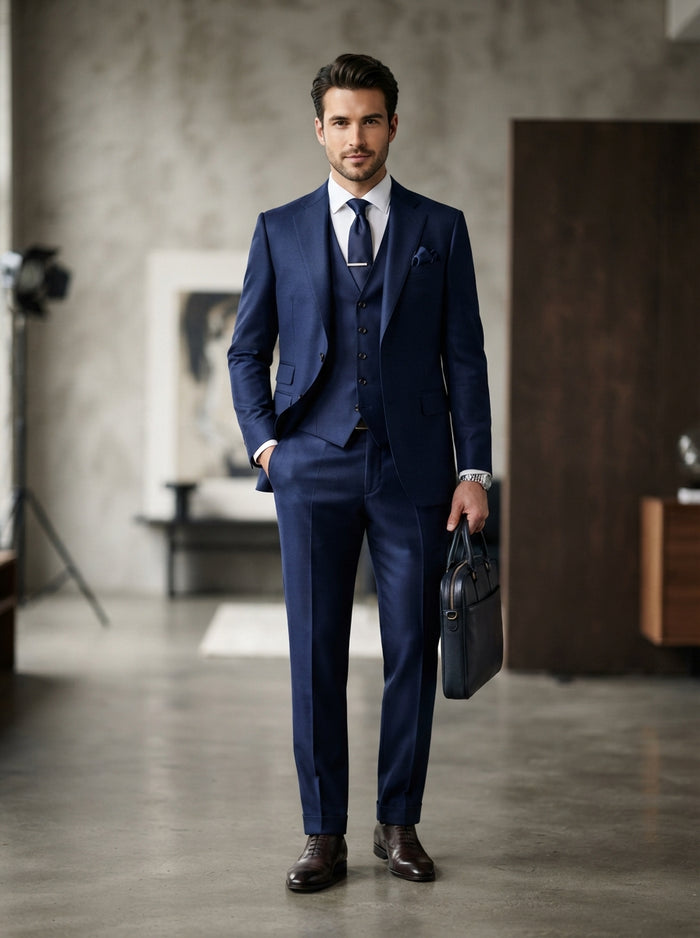 Imperial Double Breasted Suit — Deep Navy Super 200s Wool & Cashmere