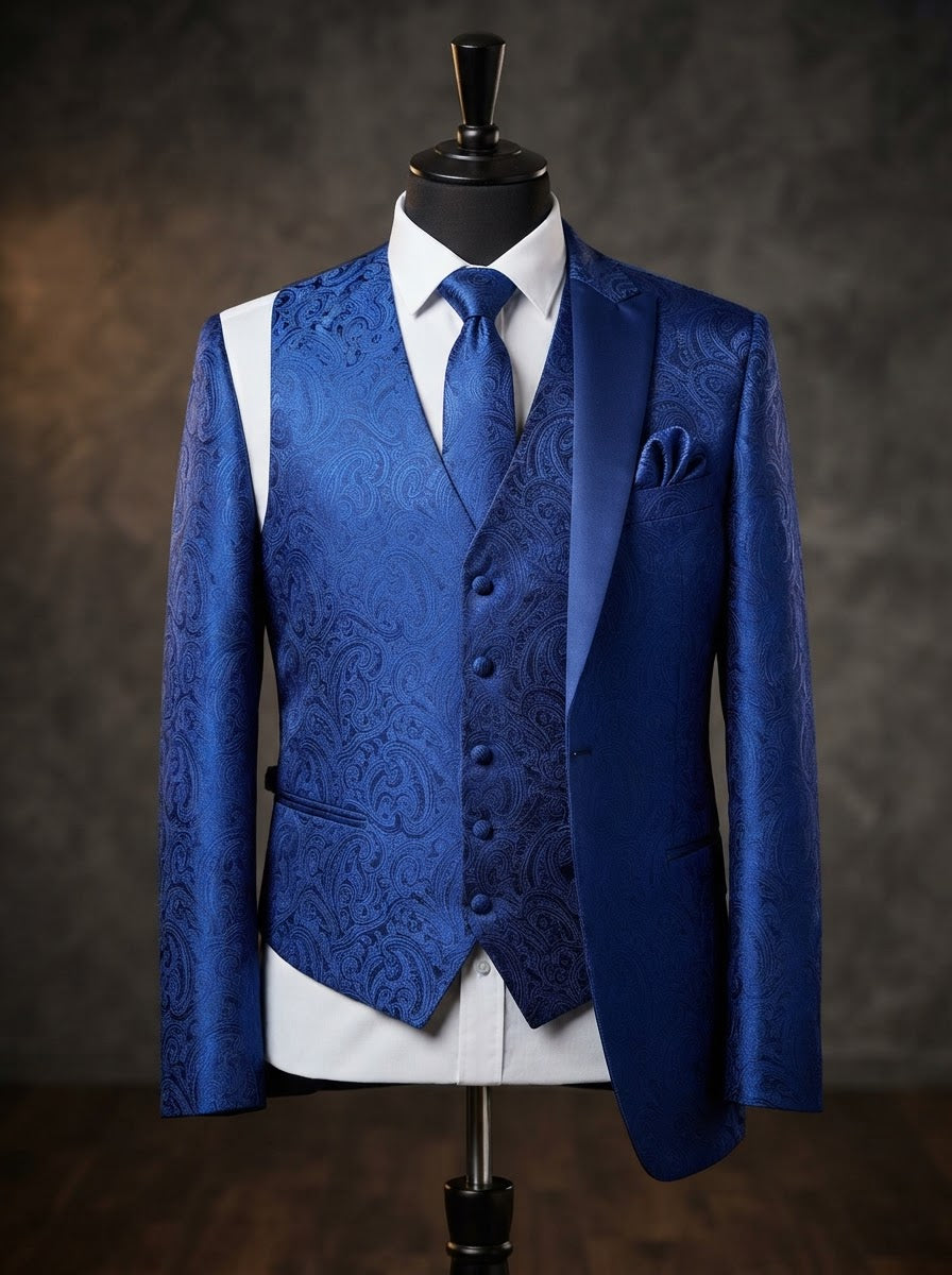 Paisley Microfiber Vest & Tie Set MV400 — Royal Blue Paisley
