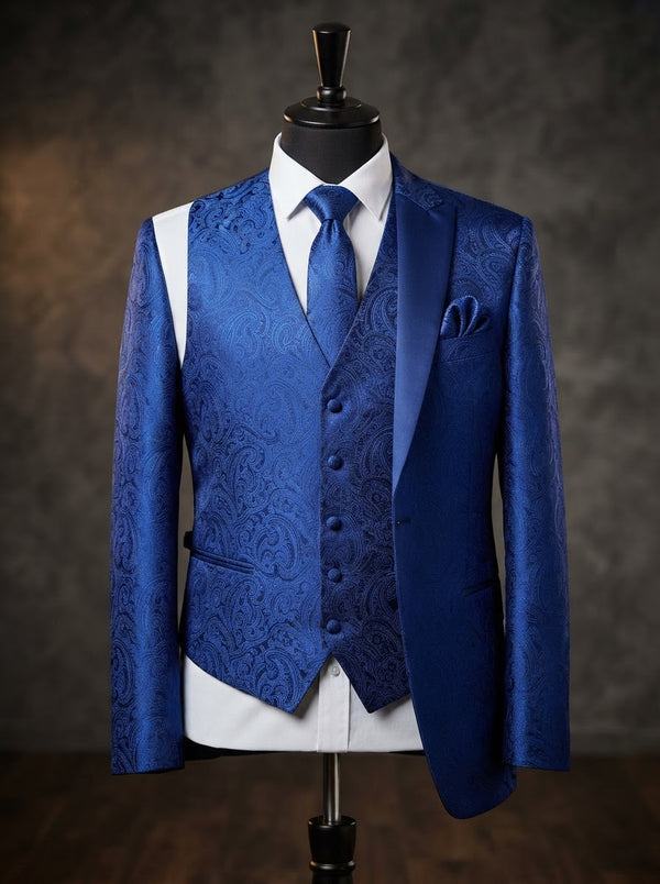 Paisley Microfiber Vest & Tie Set MV400 — Royal Blue Paisley