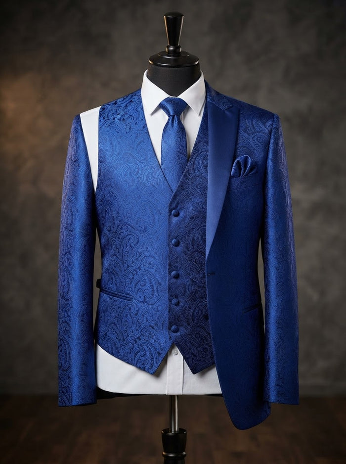 Paisley Microfiber Vest & Tie Set MV400 — Royal Blue Paisley