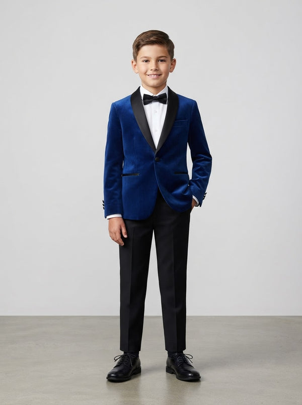 PBJ408 Boy Velvet Blazer — Royal Blue Velvet w/ Satin Shawl Collar