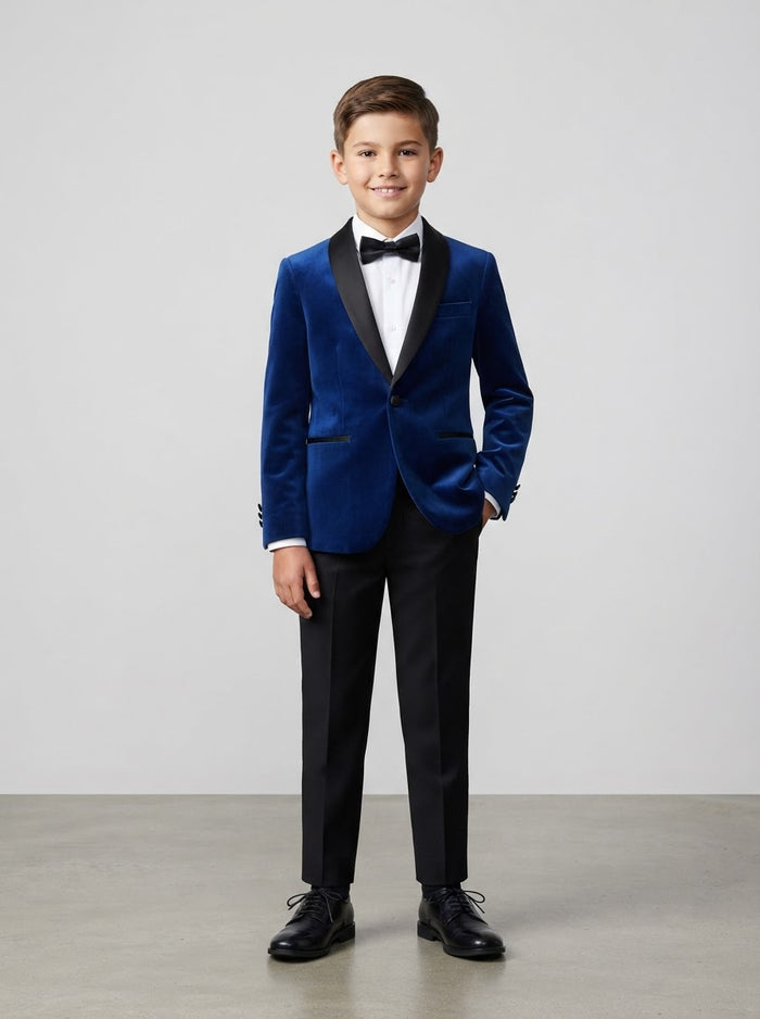 PBJ408 Boy Velvet Blazer — Royal Blue Velvet w/ Satin Shawl Collar