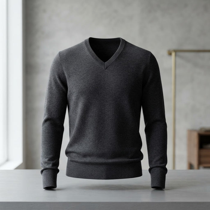 Marquis Fine Cotton V-Neck Sweater — Charcoal Grey