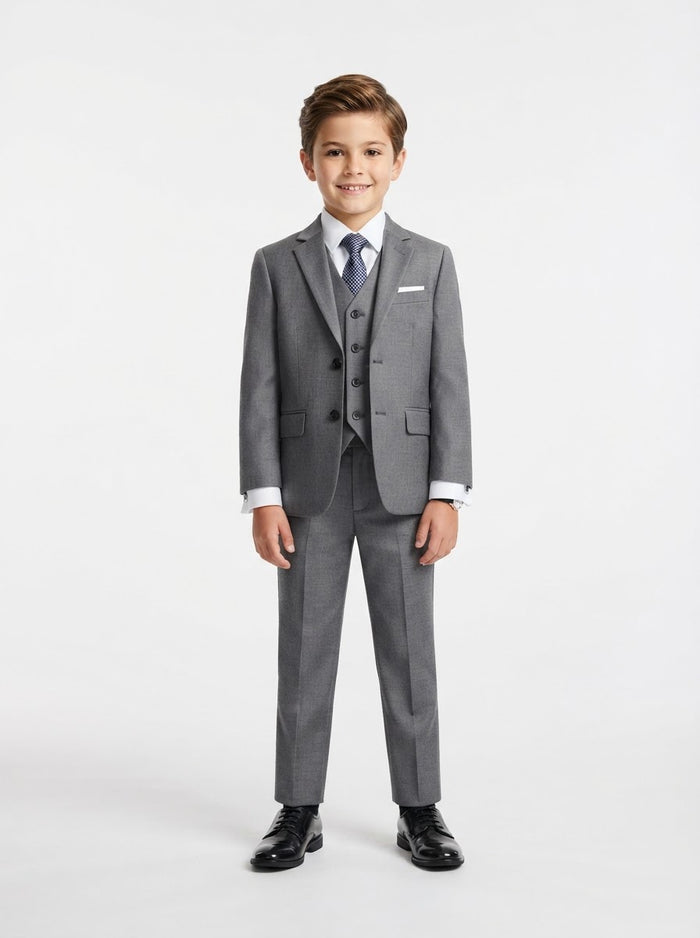 SB282 Boy Solid 5PC Suit Set — Gray w/ Notch Lapel