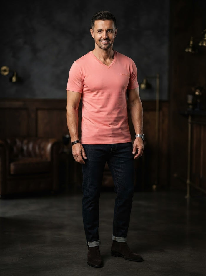 303V V-Neck Luxury Cotton Tee — Salmon