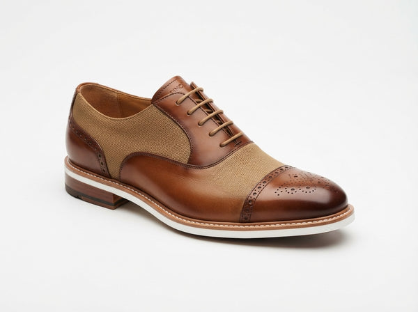 SINCLAIR Cap Toe Lace Oxford — Maple Brown & Woven Tan Textile w/ Cap Toe