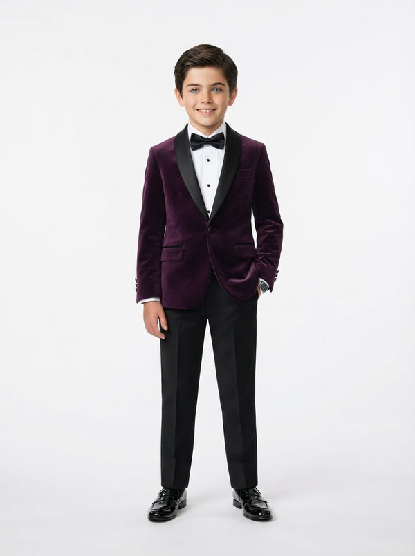 BTV409S Boy Velvet Tuxedo Set — Purple w/ Satin Shawl Collar