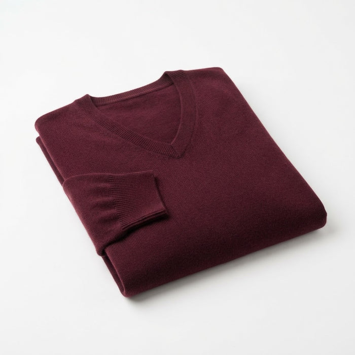 Marquis Fine Cotton V-Neck Sweater — Burgundy Wine