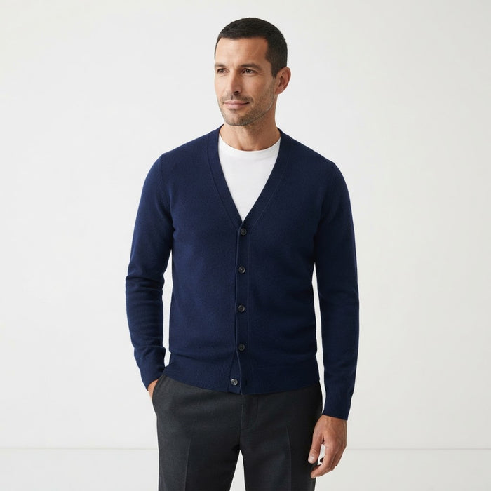 Marquis 157 Button V-Neck Cardigan — Deep Navy Blue
