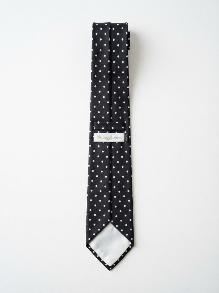 Microfiber Tie & Hanky Set MT370 — Black & White Polka Dot