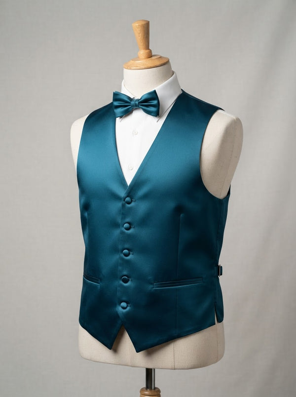 Paisley Microfiber Vest & Tie Set MV400 — Aqua Turquoise Paisley