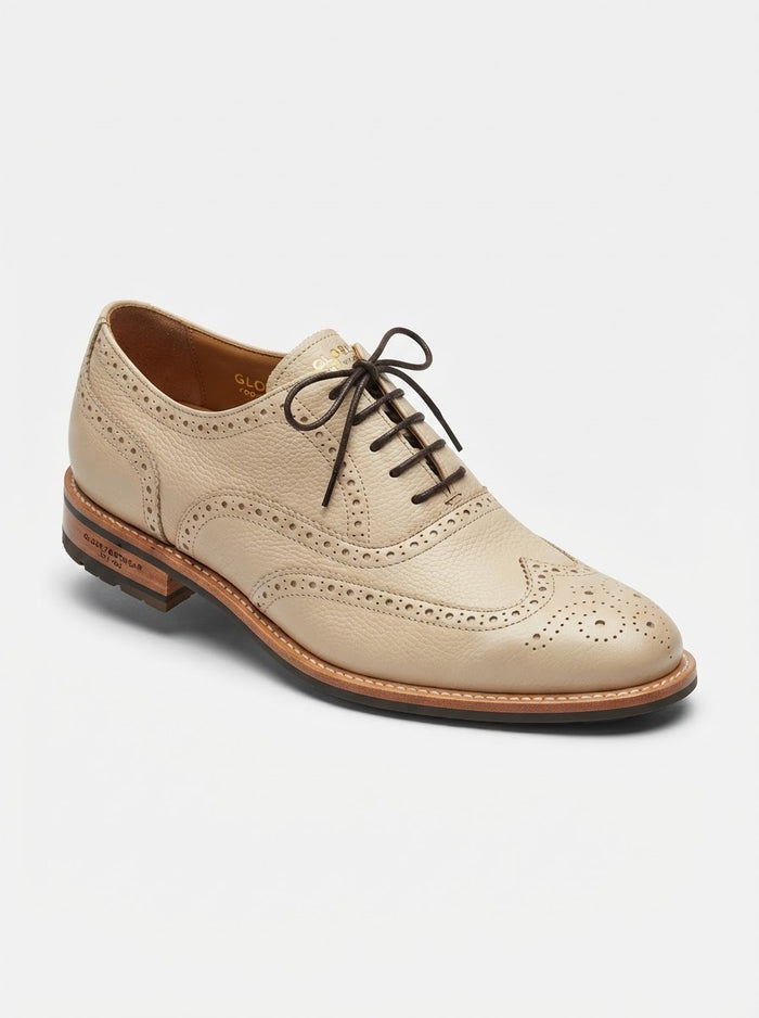 Globe 7068 Embossed Wingtip Lace — Champagne Beige Woven Texture & Leather Upper