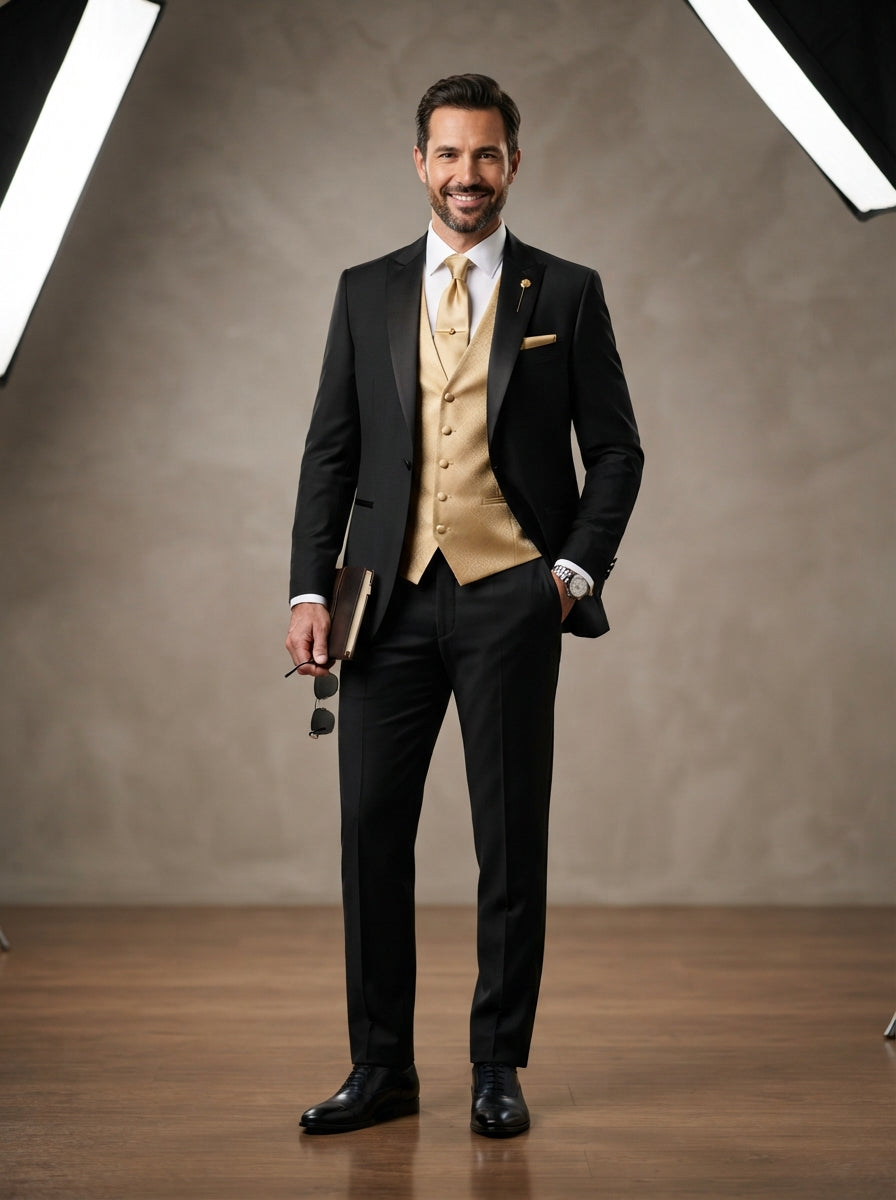 Satin Vest & Tie Set — Gold