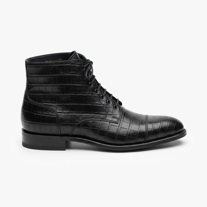 Vangelo 88255 Croco Cap Toe Lace — Classic Black Croco Print Leather Upper