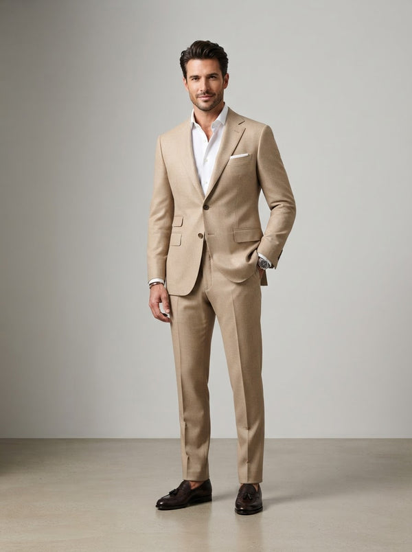 2LK-1 Executive Textured Suit — Classic Beige Wool-Feel