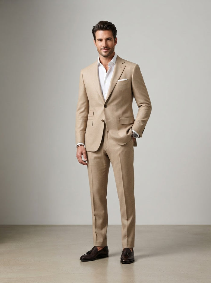 2LK-1 Executive Textured Suit — Classic Beige Wool-Feel