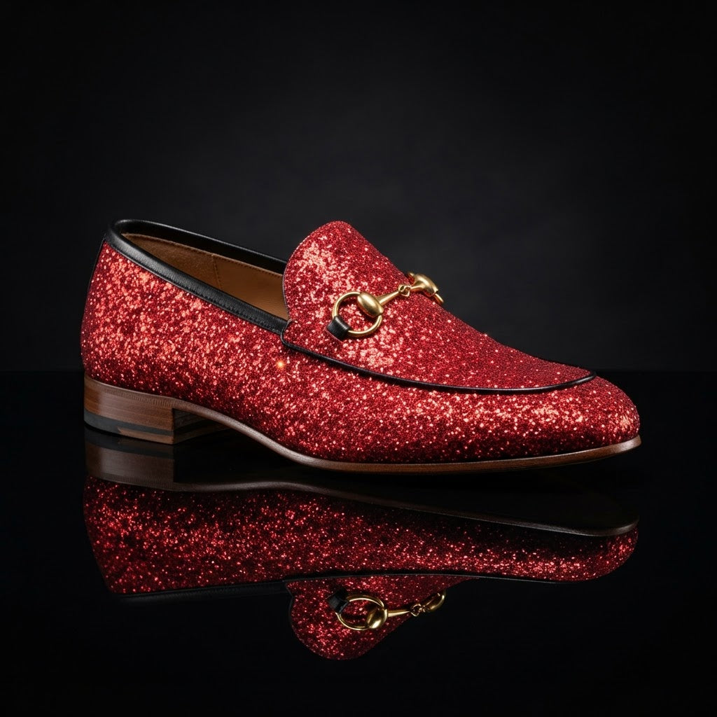 Bravo PROM-2 Glitter Horsebit Loafer — Sparkling Crimson Red Glitter
