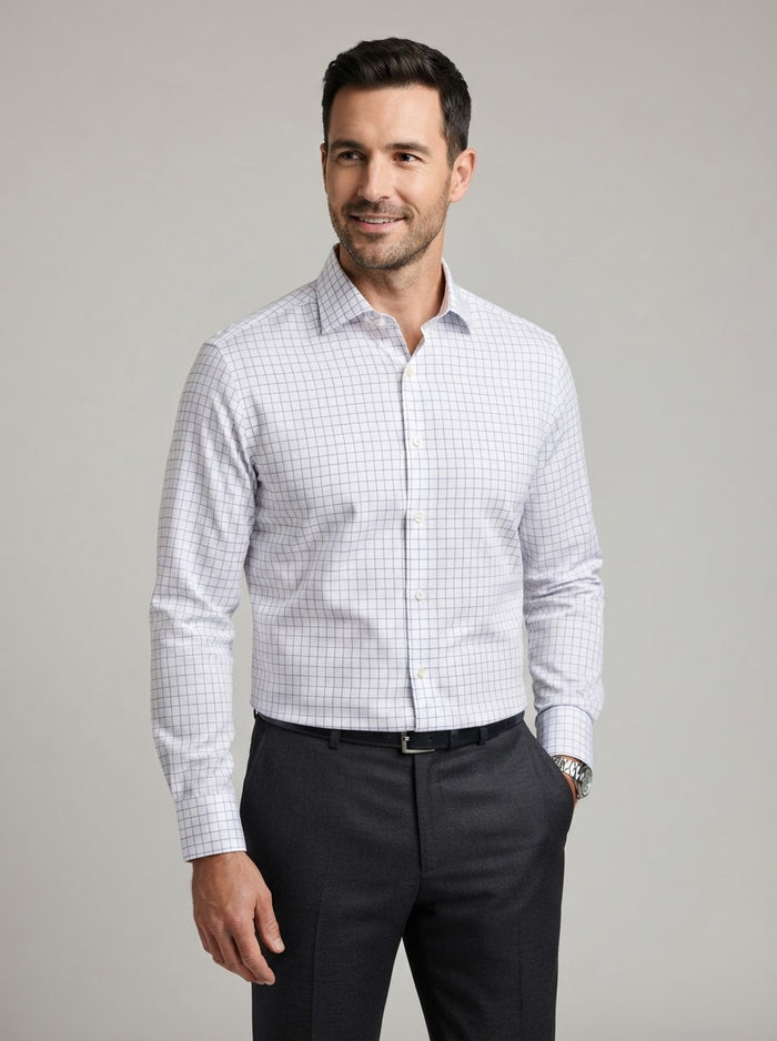MSL18-1 Fine Touch Microfiber Shirt — White Grid Check