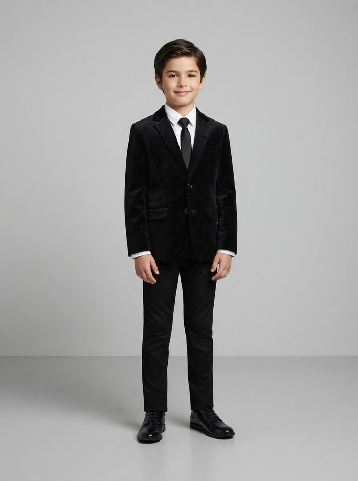 PBJ386 Boy Velvet Blazer — Black Velvet w/ Notch Lapel