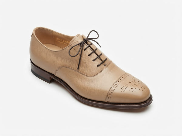 SINCLAIR Cap Toe Lace Oxford — Oyster Beige Leather w/ Cap Toe Broguing