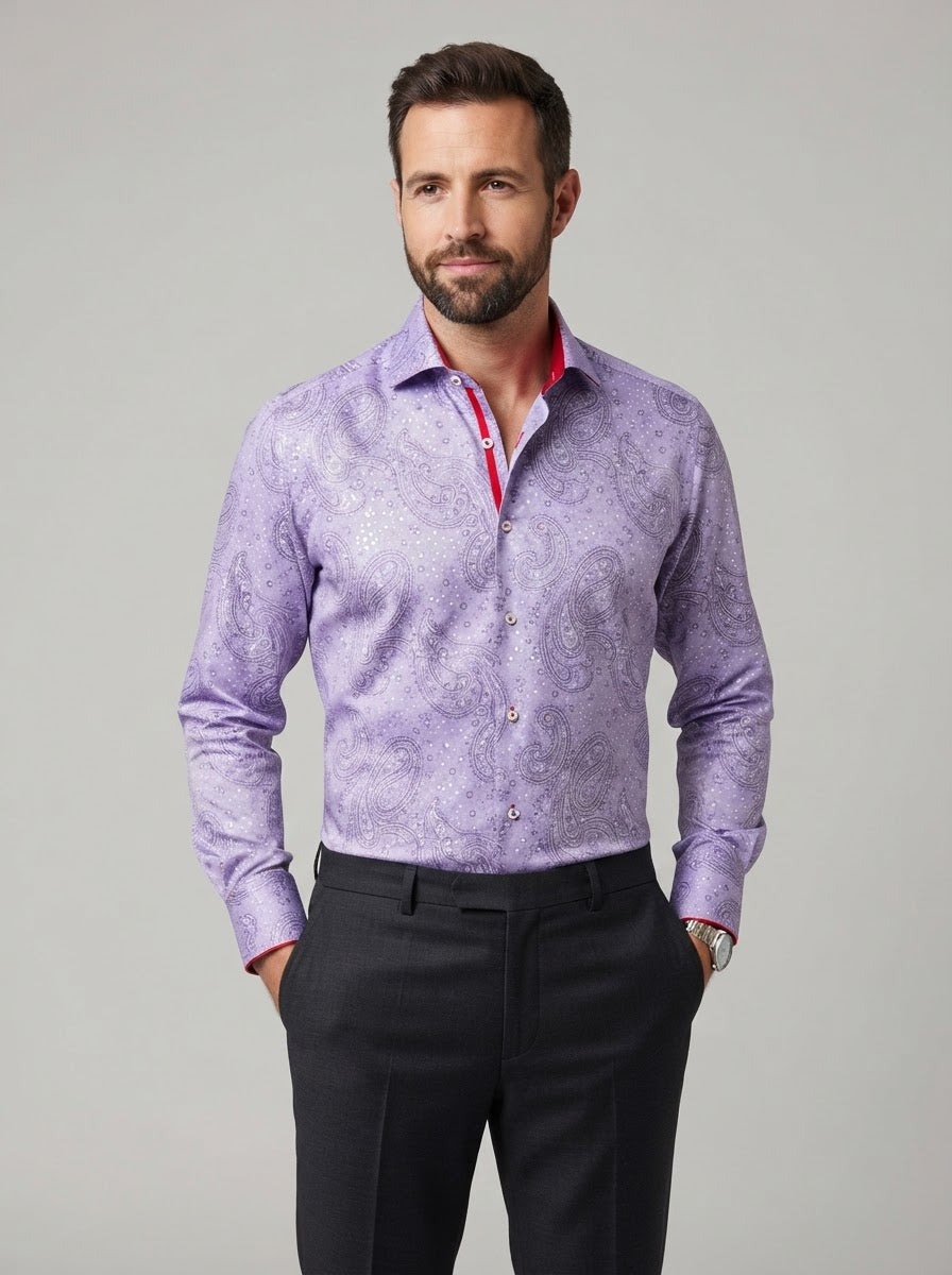 MD2 Digital Print Microfiber Shirt — PIO Lavender Plaid Dot