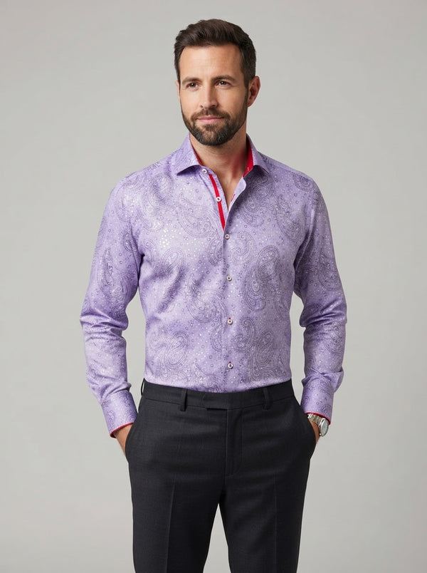 MD2 Digital Print Microfiber Shirt — PIO Lavender Plaid Dot