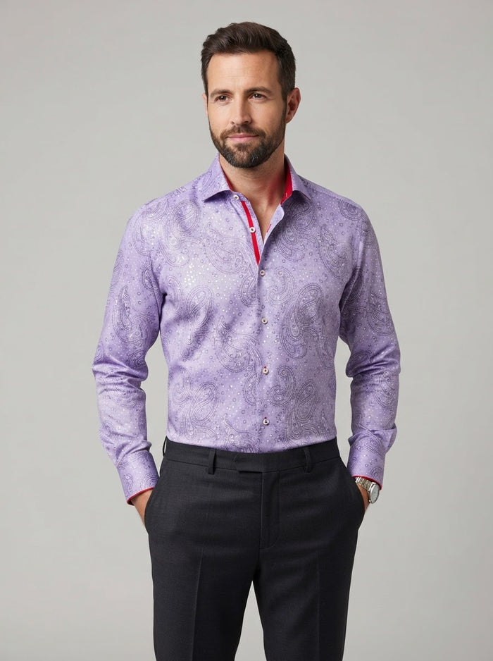 MD2 Digital Print Microfiber Shirt — PIO Lavender Plaid Dot