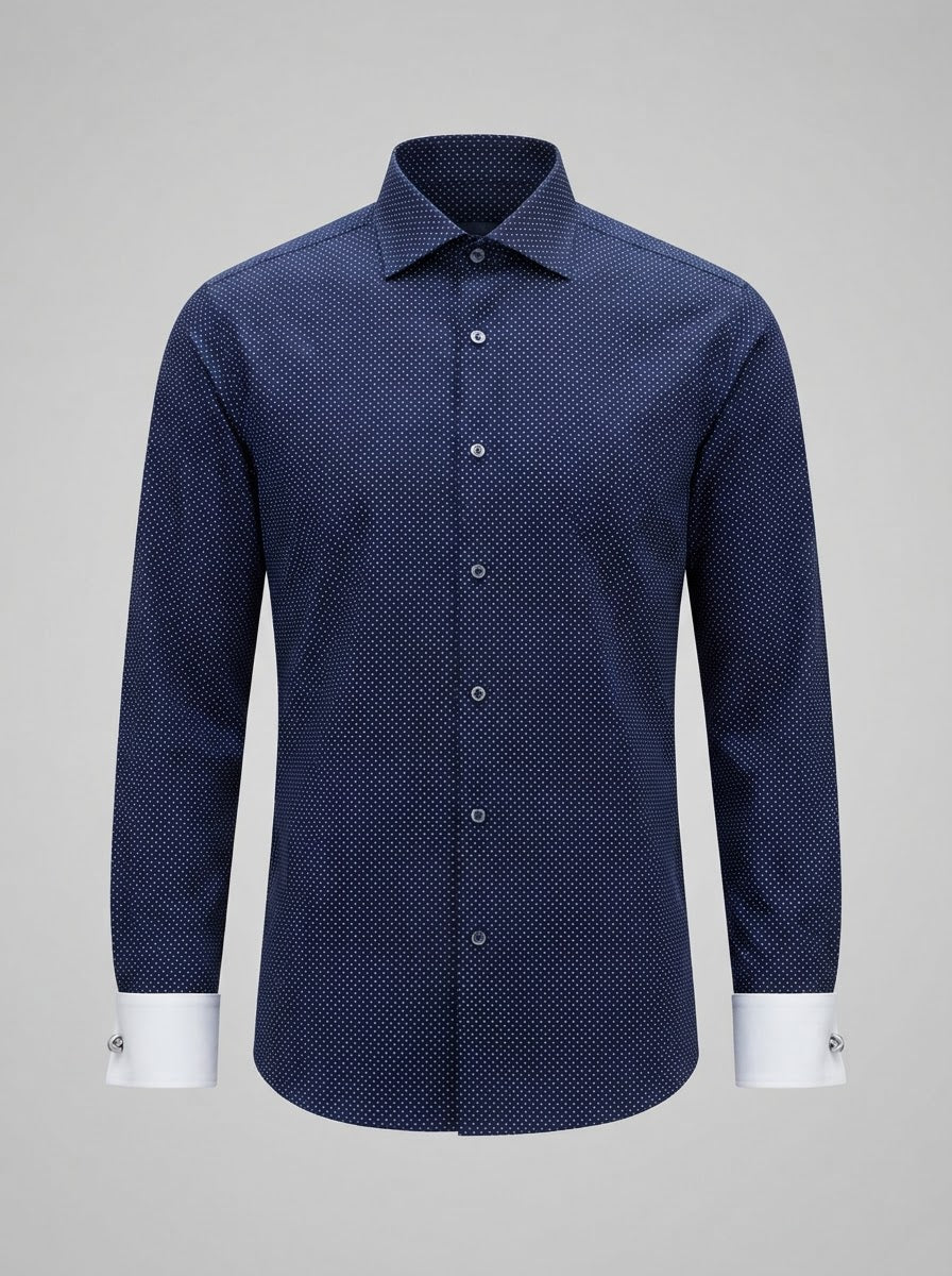 Leo Danieli LDC28 Micro Dot Dress Shirt — Navy Blue w/ White Micro Polka Dots