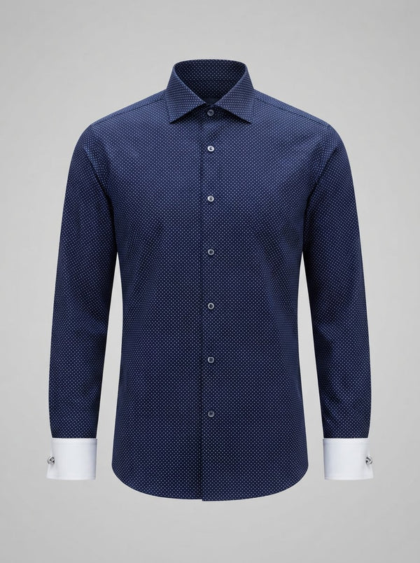 Leo Danieli LDC28 Micro Dot Dress Shirt — Navy Blue w/ White Micro Polka Dots