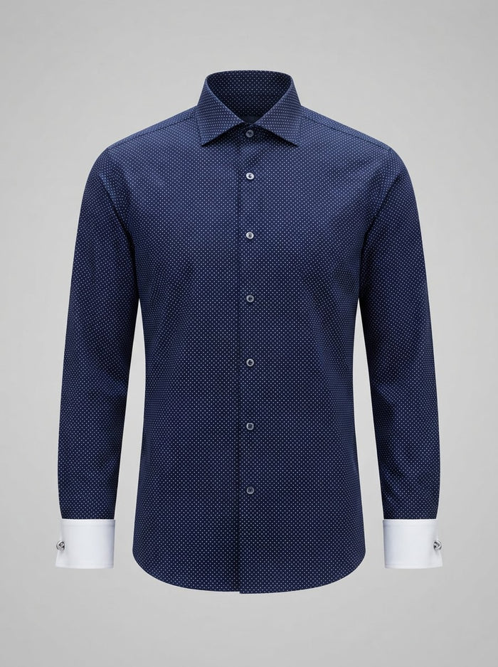 Leo Danieli LDC28 Micro Dot Dress Shirt — Navy Blue w/ White Micro Polka Dots