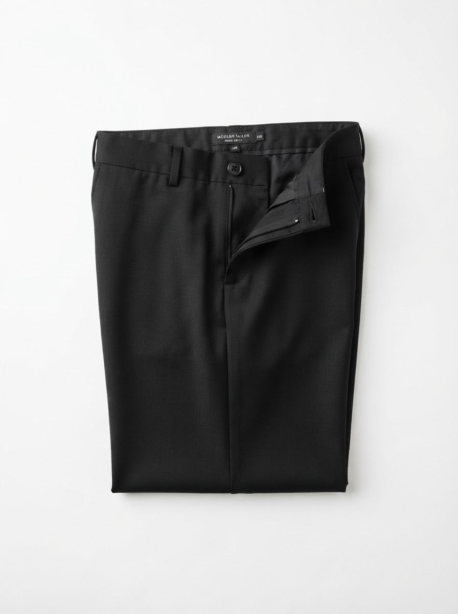 NPT Unpleated Regular Fit Dress Pants — Solid Black