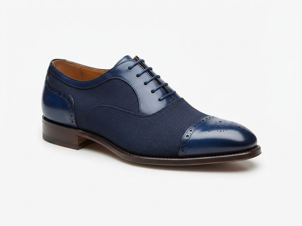 SINCLAIR Cap Toe Lace Oxford — Sapphire Blue & Navy Woven Panel w/ Cap Toe