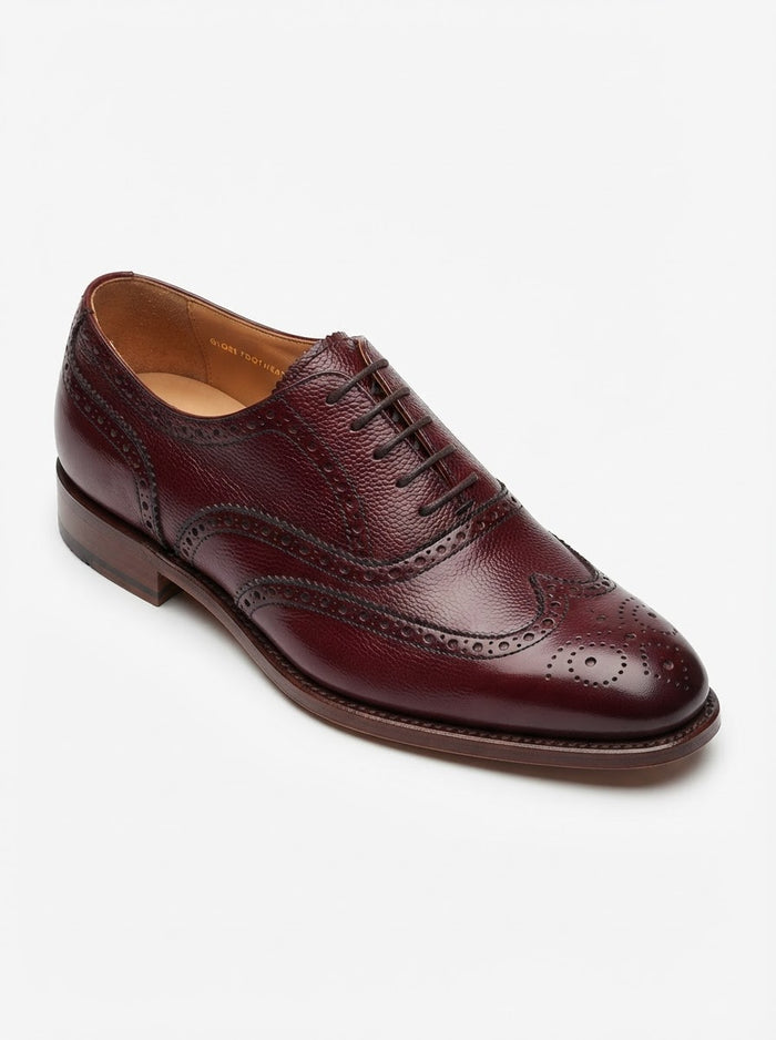 Globe 7068 Embossed Wingtip Lace — Rich Burgundy Wine Woven Texture & Brogue Leather Upper