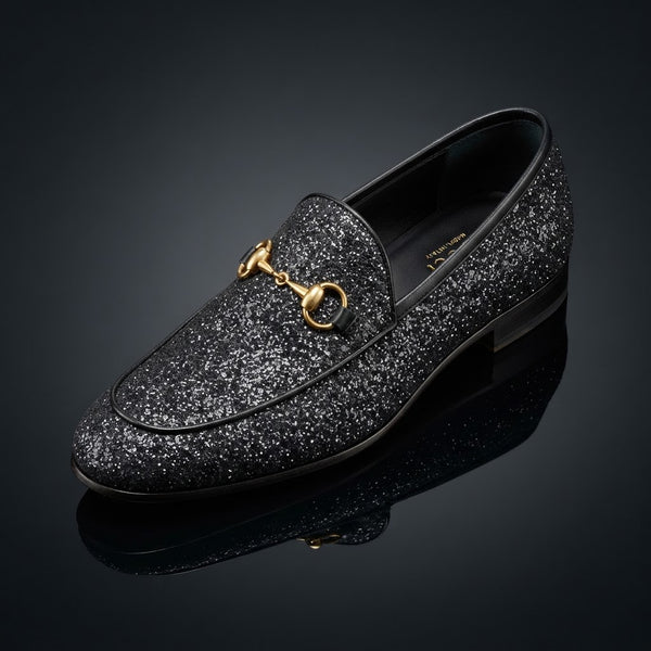 Bravo PROM-8 Glitter Formal Loafer — Charcoal Black Shimmer Glitter