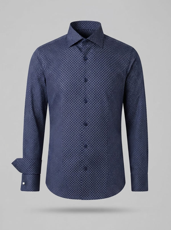 Leo Danieli LDC31 Geometric Print Shirt — Navy Diamond Cross Grid
