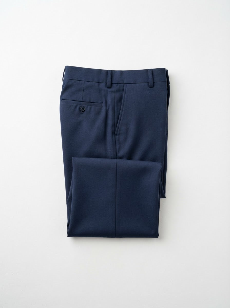 Plain Front 100% Polyester Dress Pants — Navy