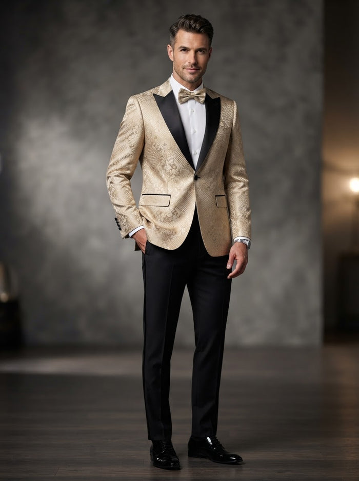 TSJQ-1 Slim Fit Jacquard Tuxedo — Luxury Champagne Gold Jacquard