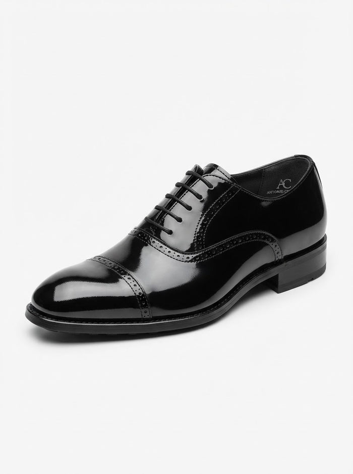 Antonio Cerrelli 7000 Patent Cap Toe Lace — High-Gloss Mirror Finish Black Patent Leather Upper
