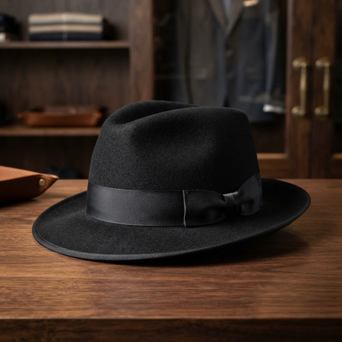 FHV5 Adjustable Band Fedora Poly Hat — Solid Black