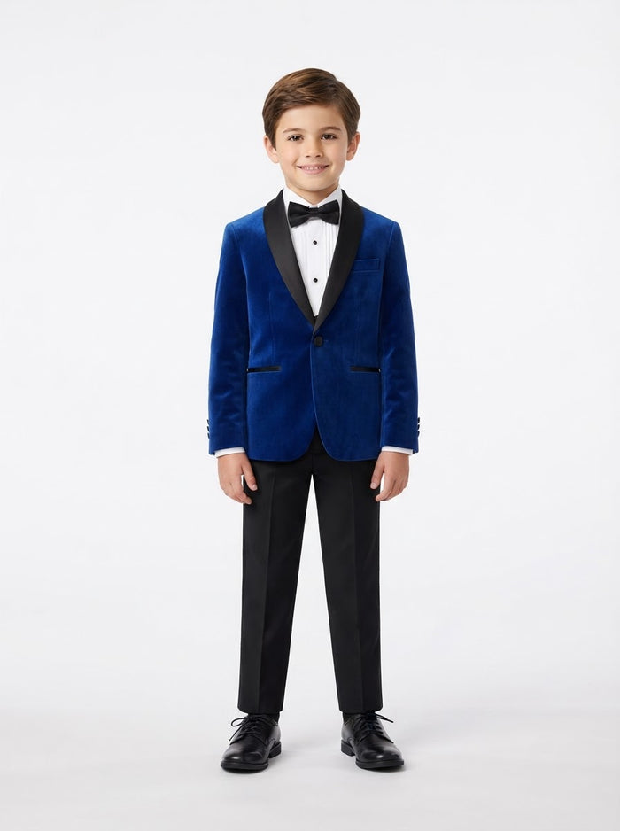 BTV409S Boy Velvet Tuxedo Set — Royal Blue w/ Satin Shawl Collar