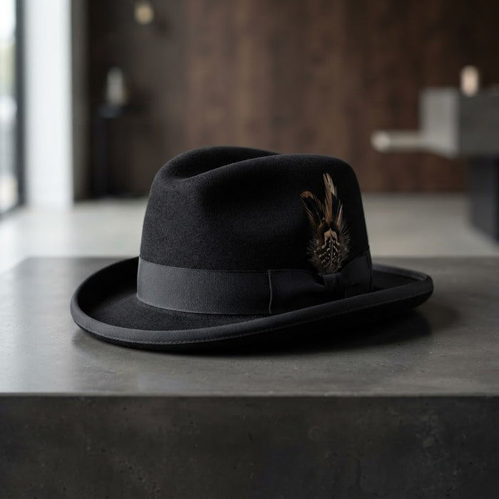 St. Patrick Godfather Feather Wool Felt Dress Hat — Classic Black