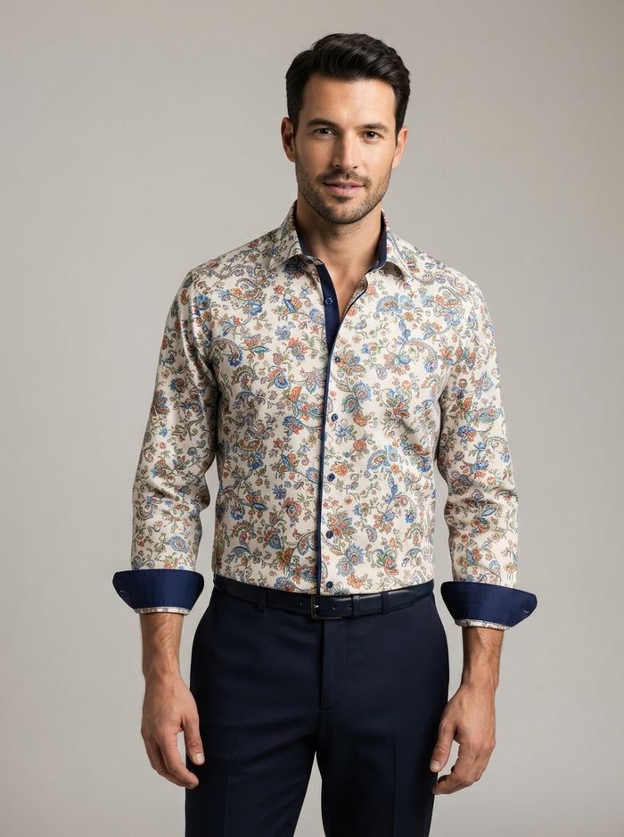 MD3 Digital Print Microfiber Shirt — PAV Cream Floral