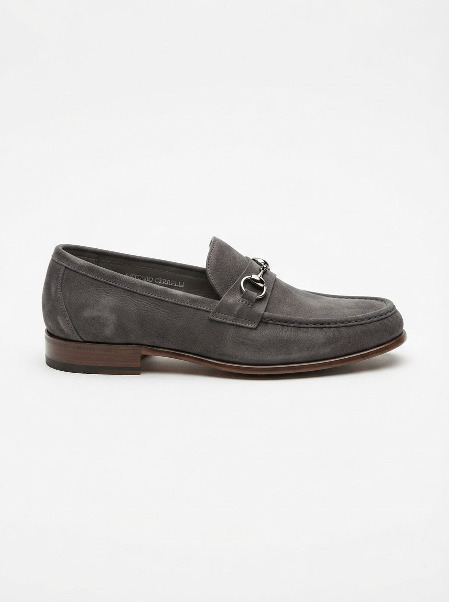 Antonio Cerrelli 7078 Moc Toe Bit Slip-On — Slate Grey Burnished Leather w/ Gunmetal Bit